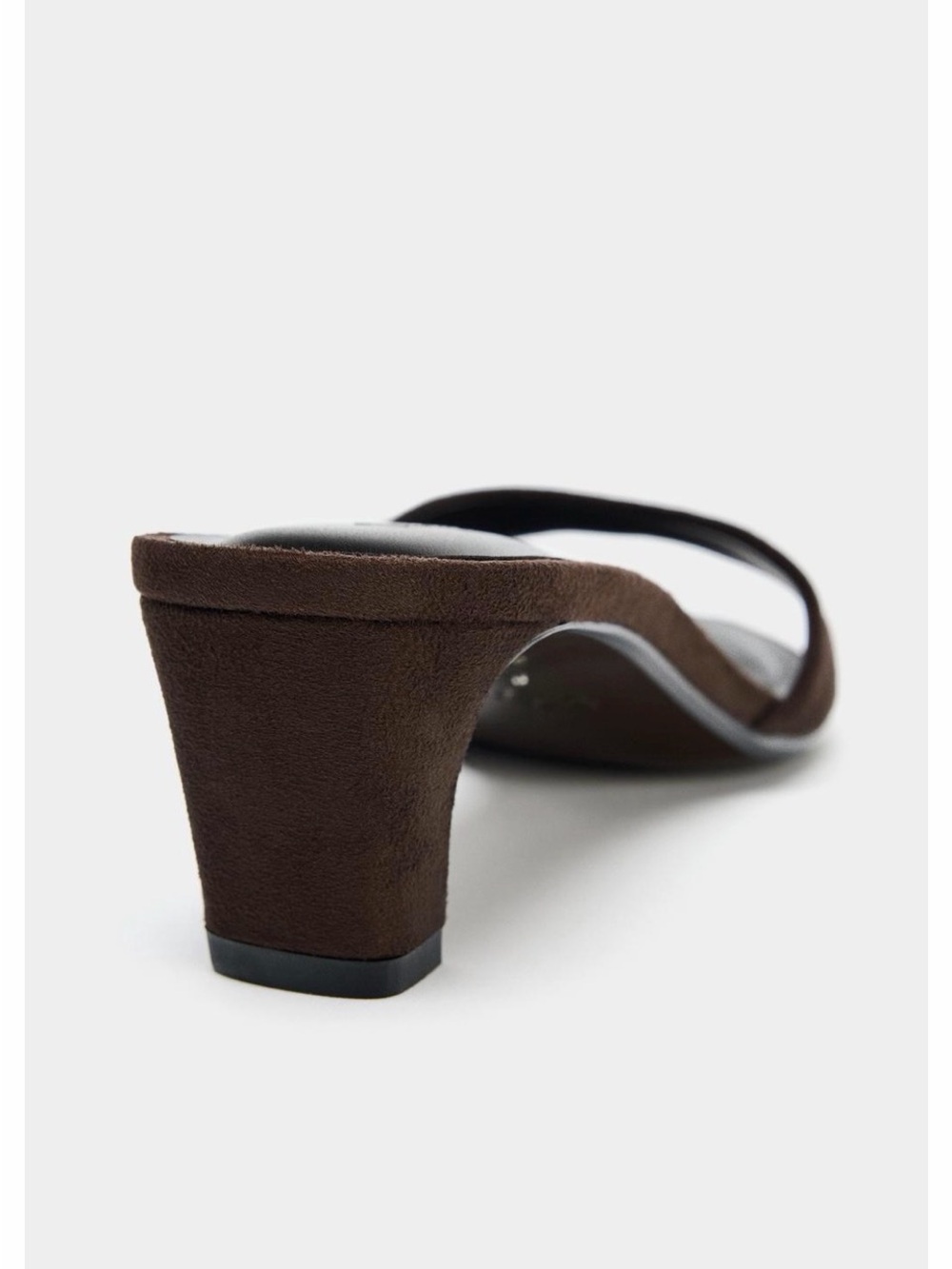 NWT NIB Zara Dark Brown Suede Square-Toe Mid Heel Slide Sandals - Picture 3 of 6